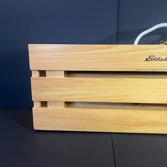 Eddie Bauer Limited Edition Wooden Hinged Crate Case w/ Rope Handle 25.5 x 8.75" - Picture 3 of 8